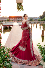 Maroon Pure Khadi Pakistani Bridal Dress with Farshi Lehnga
