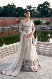 Pakistani Bridal Dress in Offwhite Net and Silk