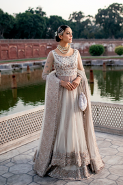 Pakistani Bridal Dress in Offwhite Net and Silk