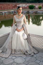Pakistani Bridal Dress in Offwhite Net and Silk