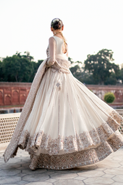 Pakistani Bridal Dress in Offwhite Net and Silk