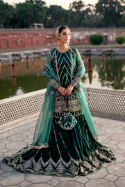 Stunning Bottle Green Pakistani Bridal Dress with Gharara