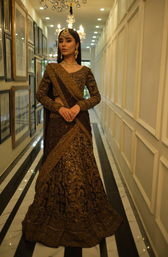 Traditional Deep Purple Pakistani Bridal Lehenga Ensemble