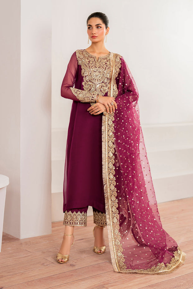Ivory Embroidered Chiffon A-Line Shirt Set