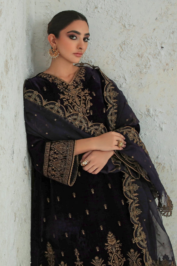 Embroidered Velvet Dress with Dupatta