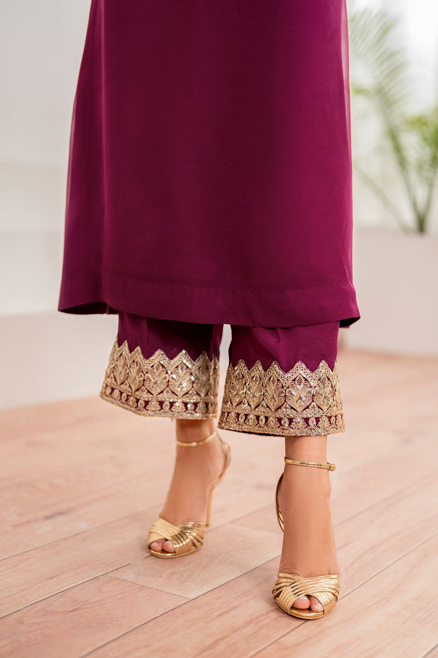 Ivory Embroidered Chiffon A-Line Shirt Set