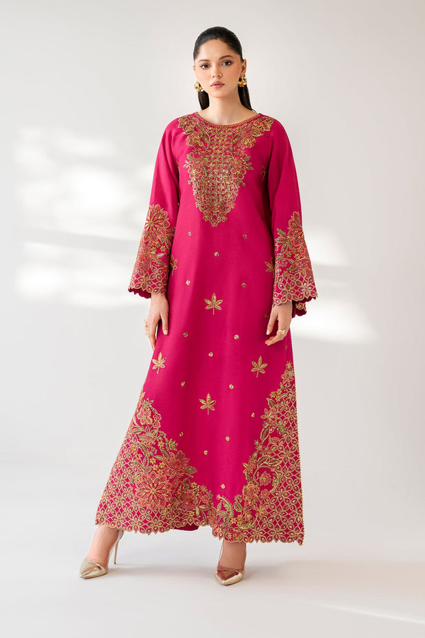 Chiffon Dupatta with Embroidered Raw Silk Shirt