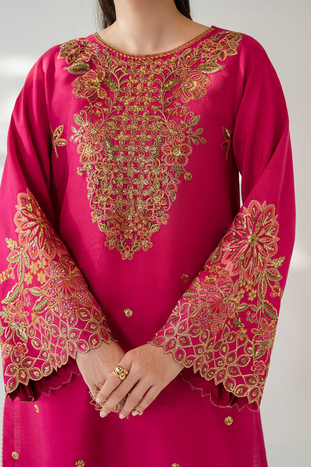 Embroidered Raw Silk Shirt and Chiffon Dupatta Set