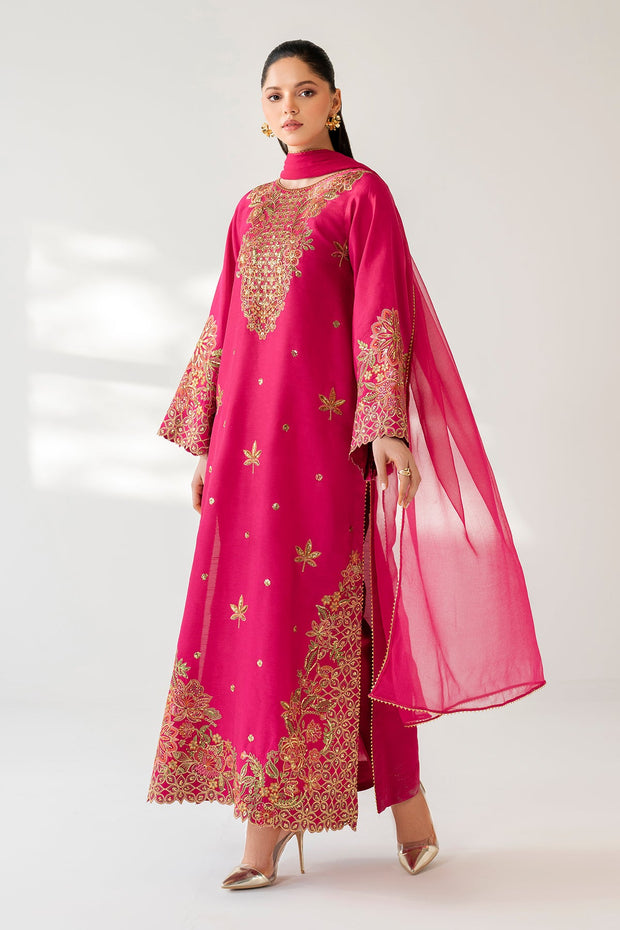 Elegant Embroidered Raw Silk Shirt Ensemble