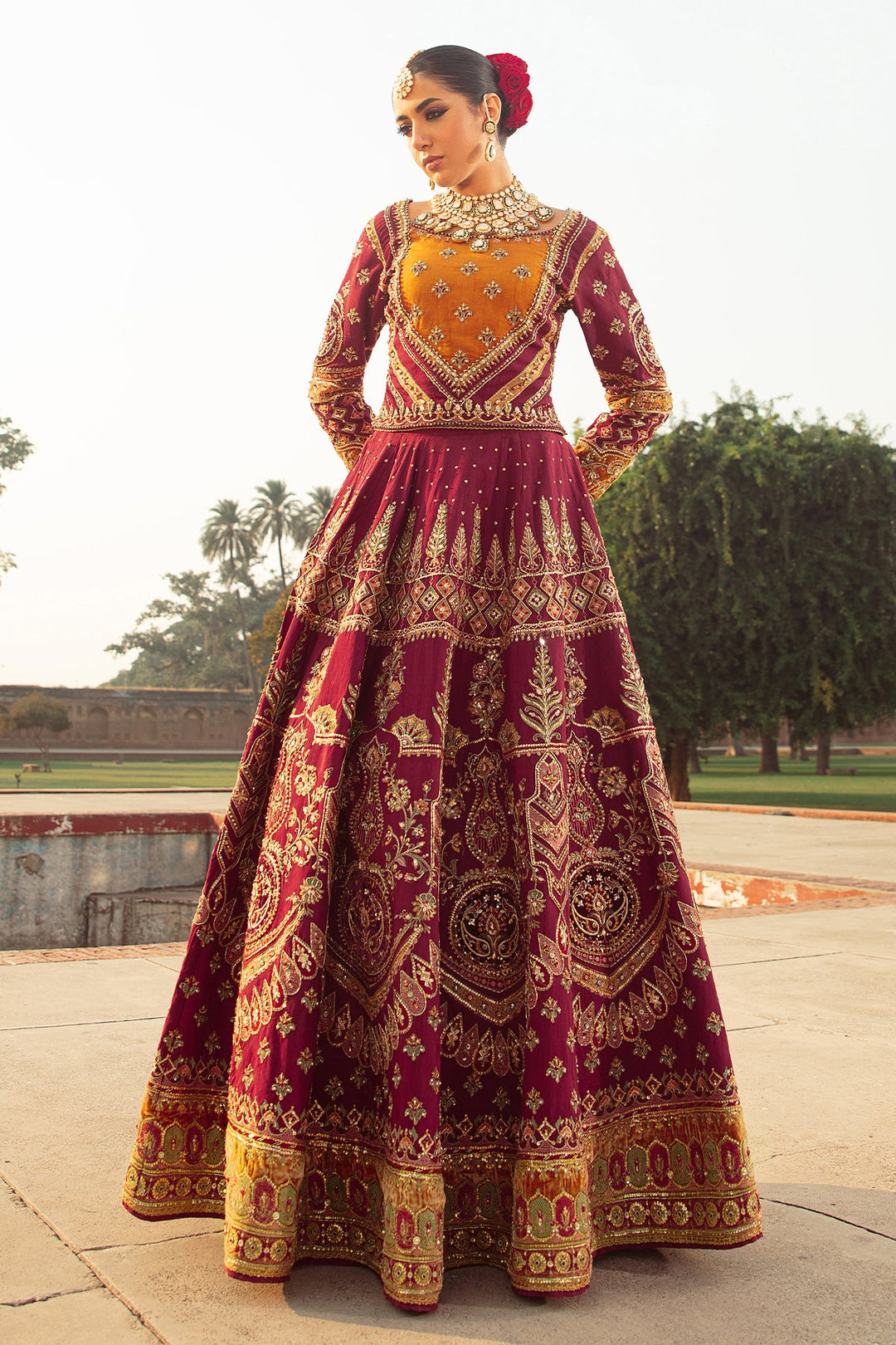 Elegant Maroon Pakistani Bridal Suit with Intricate Embroidery