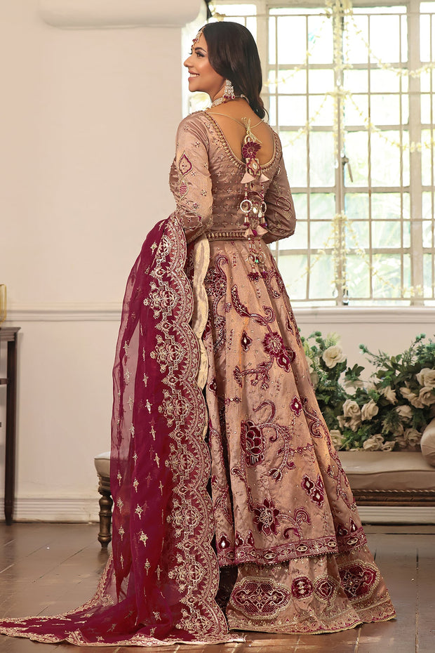 Elegant Pakistani Bridal Dress in Rose Pink & Maroon with Embroid