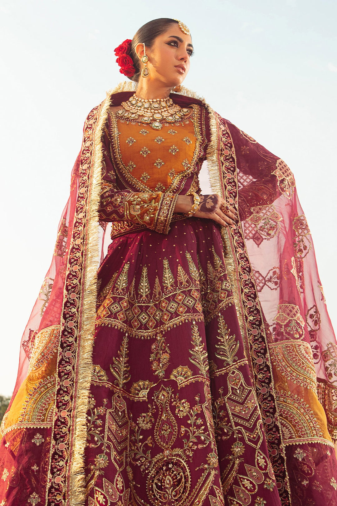 Luxurious Maroon Pakistani Bridal Dress with Intricate Embroidery