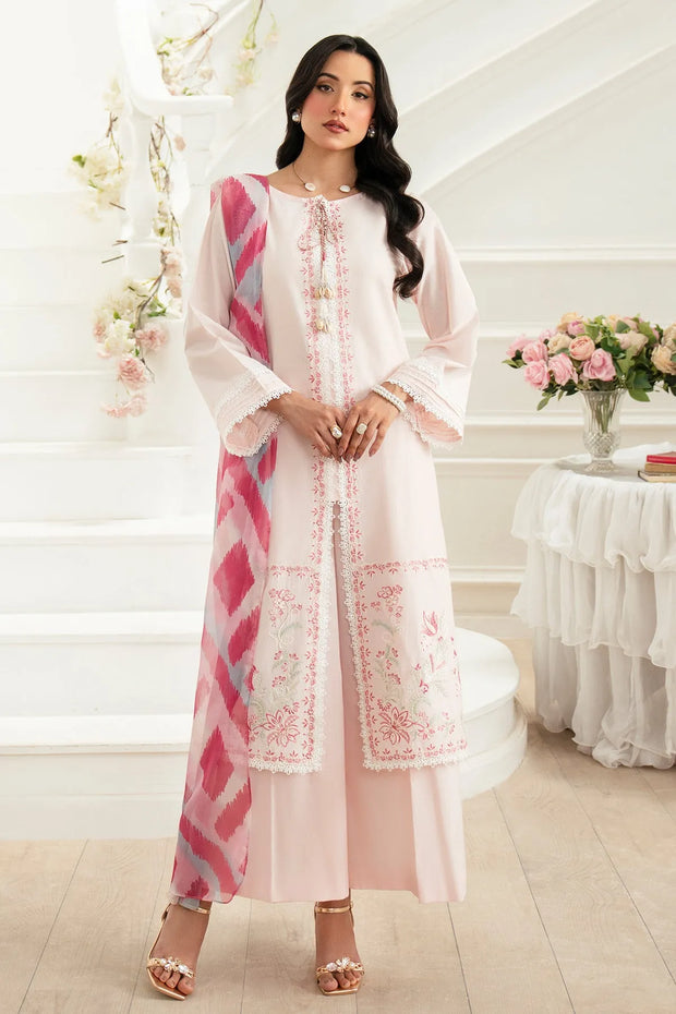 Embroidered Cotton Shirt And Trouser Set With Dupatta 98Aa