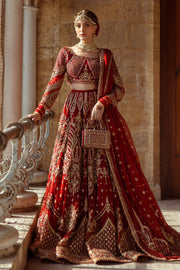 Stunning Apple Red Pakistani Bridal Dress with Heavy Embroidery