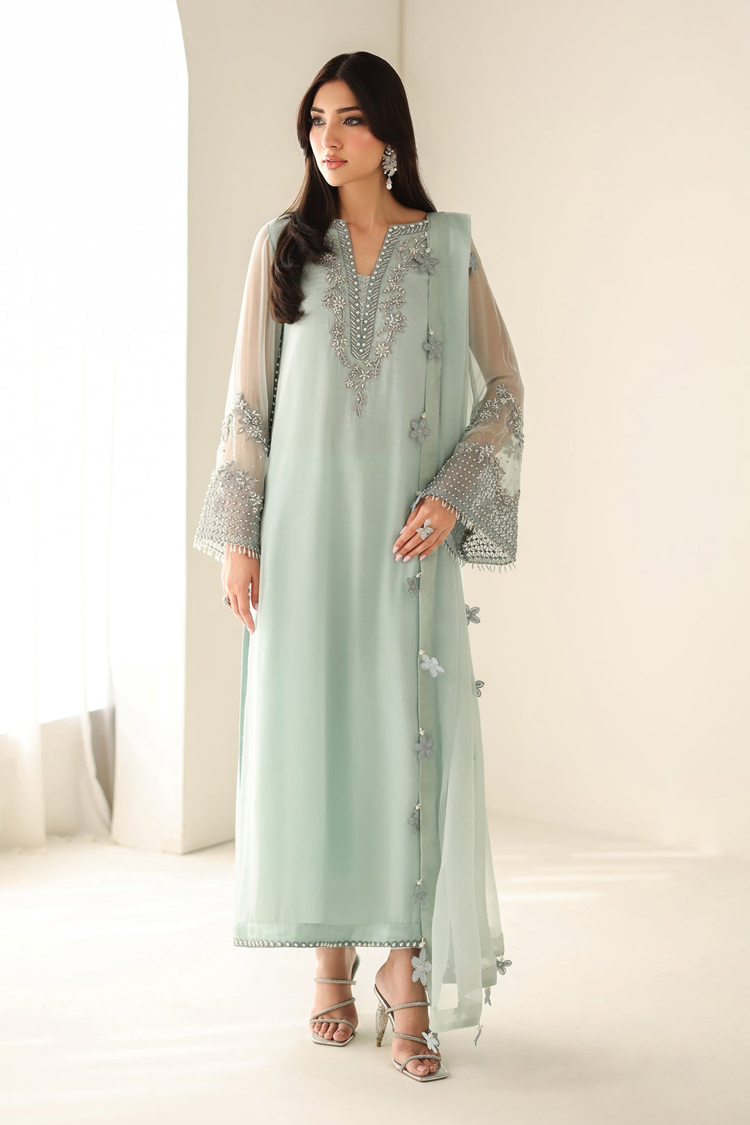 Embellished Chiffon Shirt Set