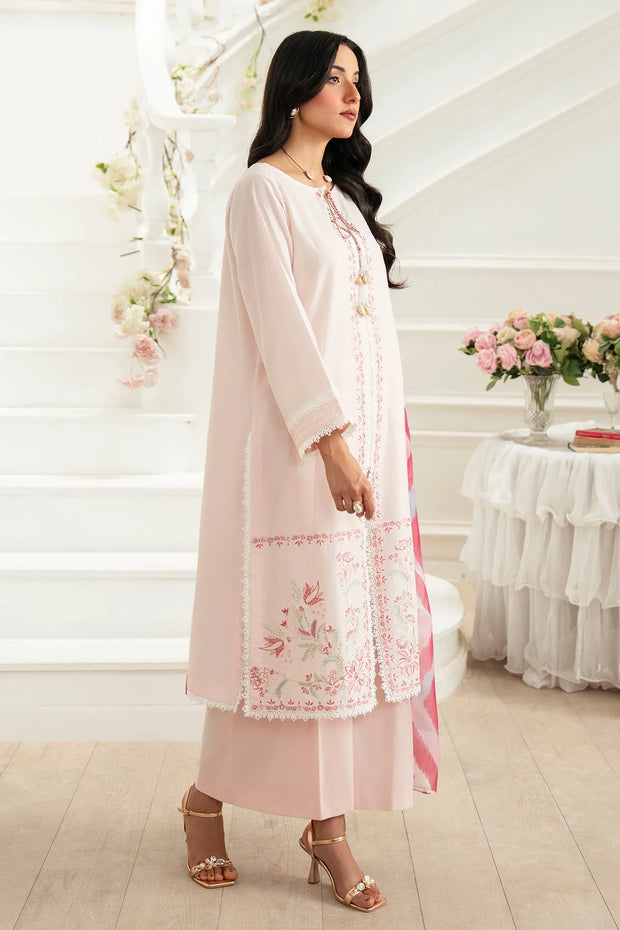 Embroidered Cotton Shirt And Trouser Set With Dupatta 98Aa
