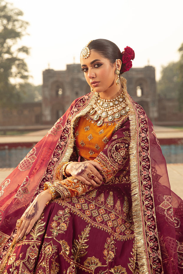 Luxurious Maroon Pakistani Bridal Dress with Intricate Embroidery