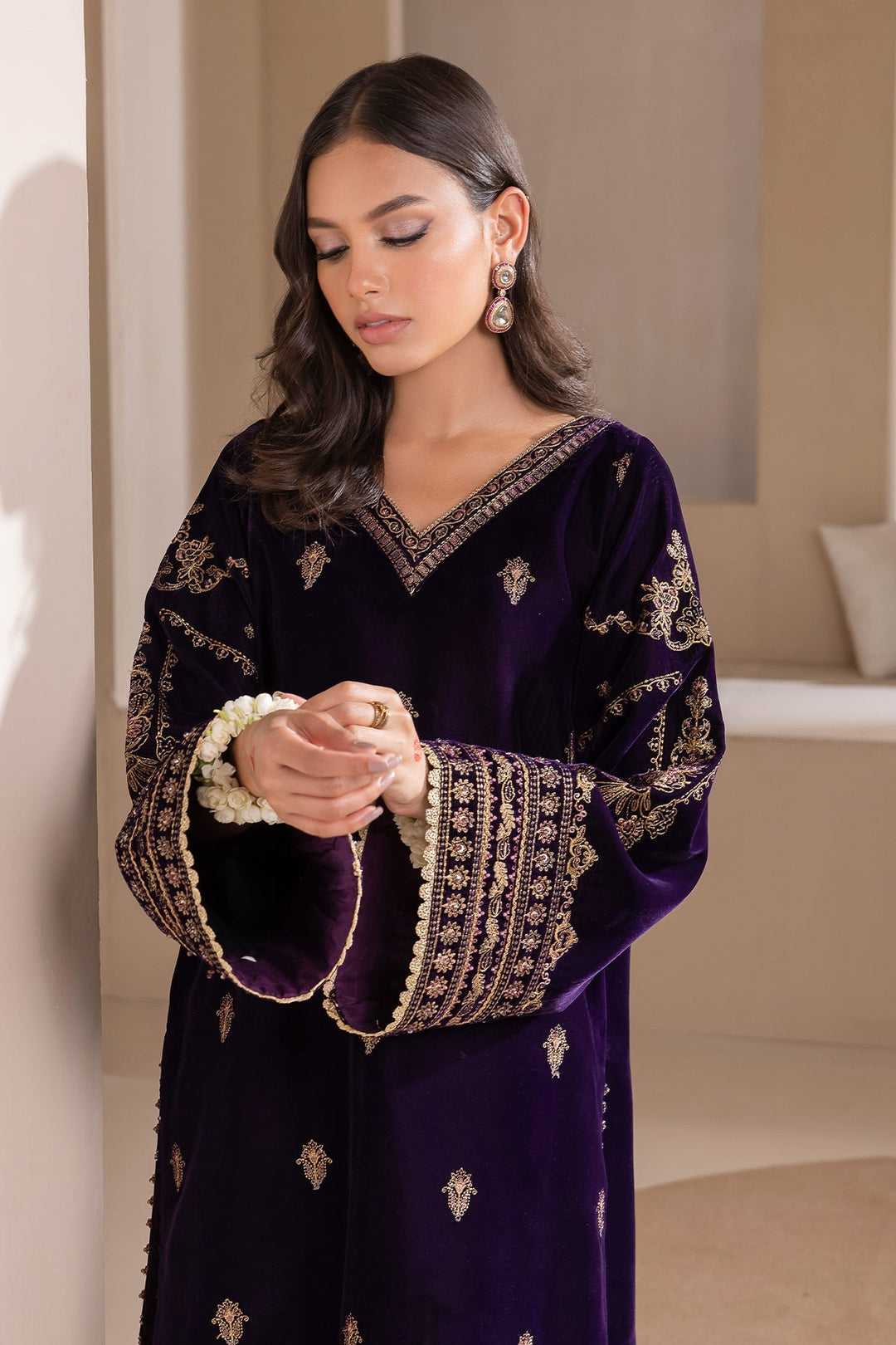 embroidered velvet dress Embroidered Velvet Formal VF-2034