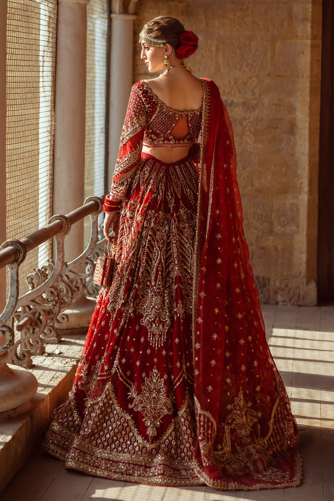 Apple Red Pakistani Bridal Dress with Heavy Embroidery