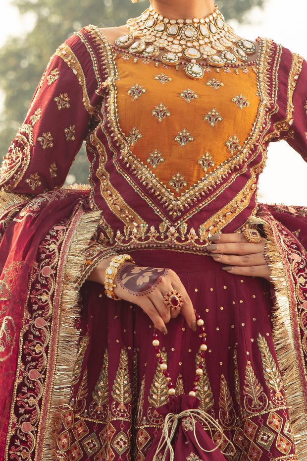 Elegant Maroon Pakistani Bridal Suit with Intricate Embroidery