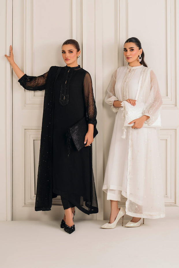 Elegant Ivory Chiffon Dress with Matching Trousers
