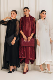 Ivory Embroidered Chiffon Shirt and Trouser Set