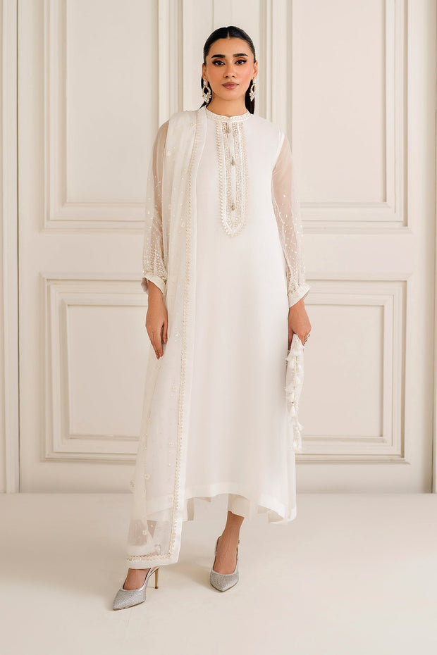 Ivory Embroidered Chiffon Shirt and Trouser Set