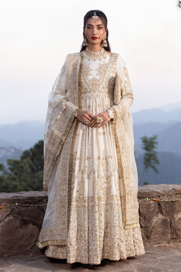 Dove White Pakistani Bridal Dress with Heavy Embellishments