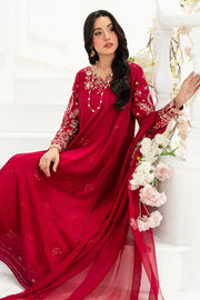 Embroidered Chiffon Gown With Shawl