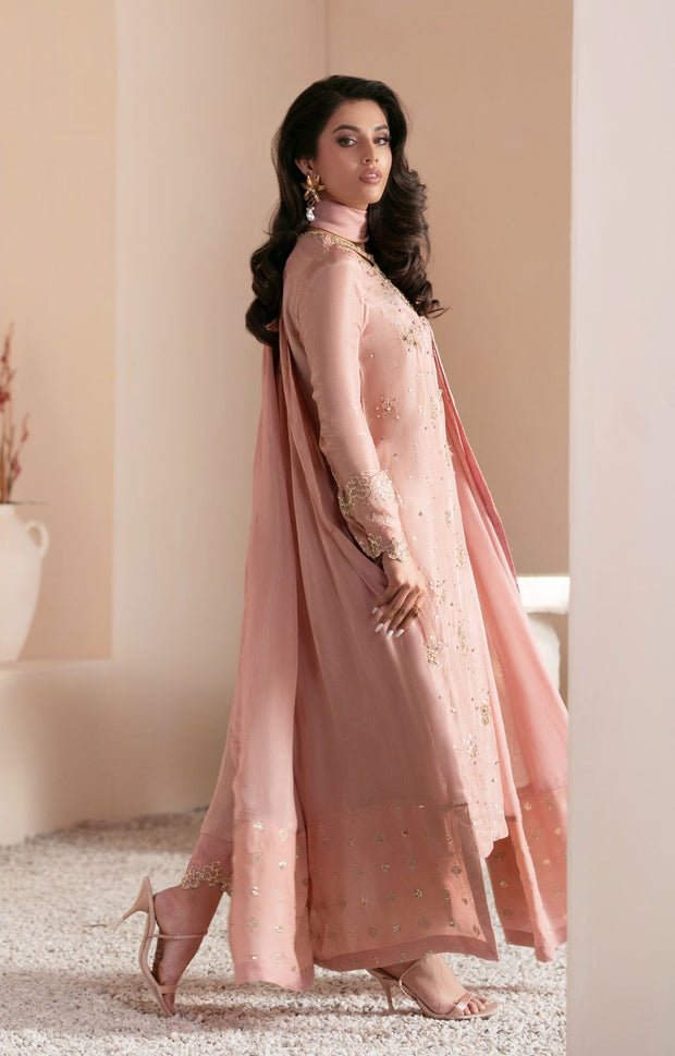 Elegant Tea Pink Pakistani Party Dress for Special Occasions