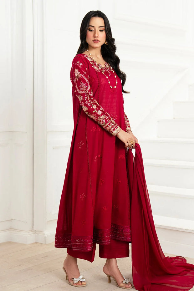 Embroidered Chiffon Gown With Shawl