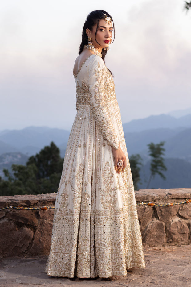 Dove White Pakistani Bridal Dress with Heavy Embellishments