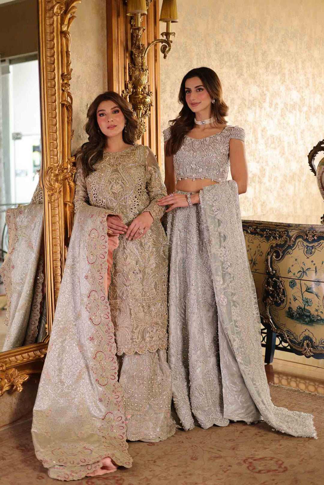 Exquisite Silver Grey Pakistani Bridal Outfit with Embroidery