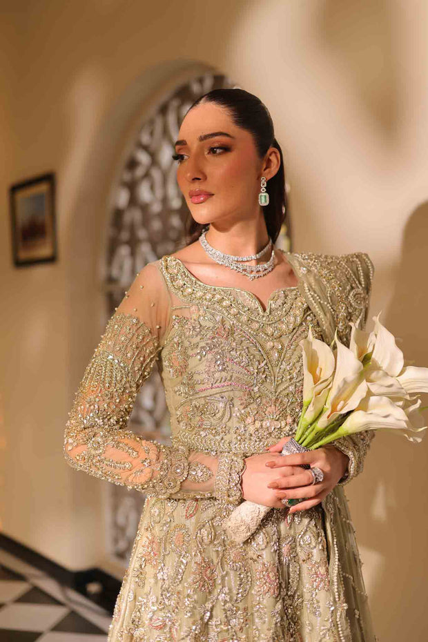 Elegant Soft Sage Green Pakistani Bridal Dress Set