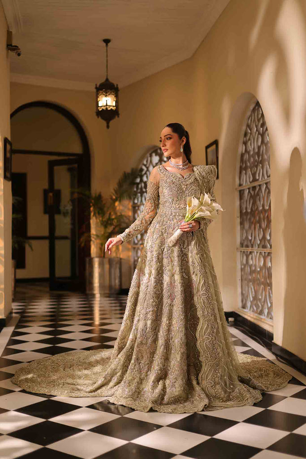 Elegant Soft Sage Green Pakistani Bridal Dress Set Medium Elegant Soft Sage Green Pakistani Bridal Dress Set Medium