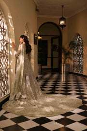 Elegant Soft Sage Green Pakistani Bridal Dress Set