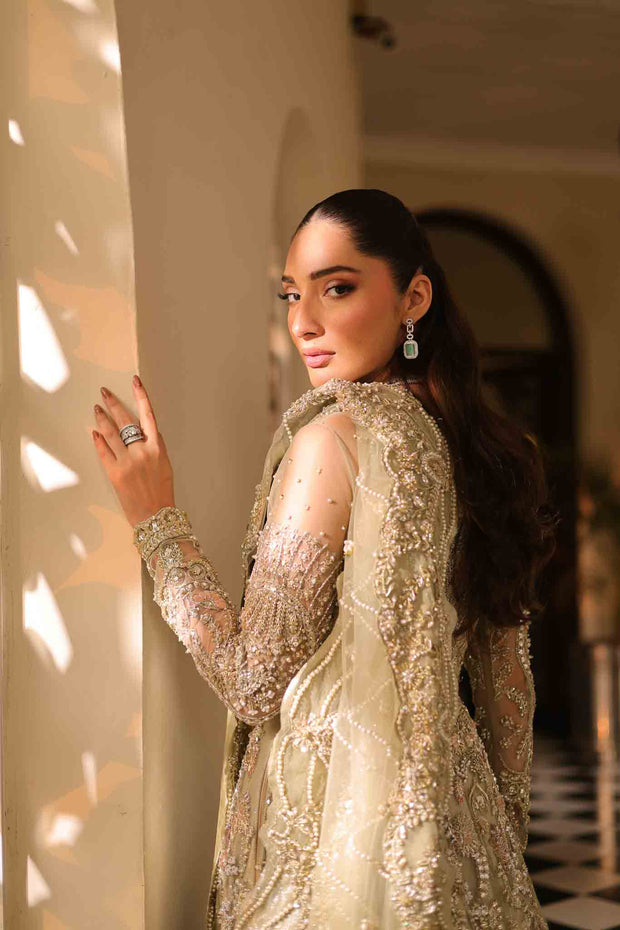 Elegant Soft Sage Green Pakistani Bridal Dress Set