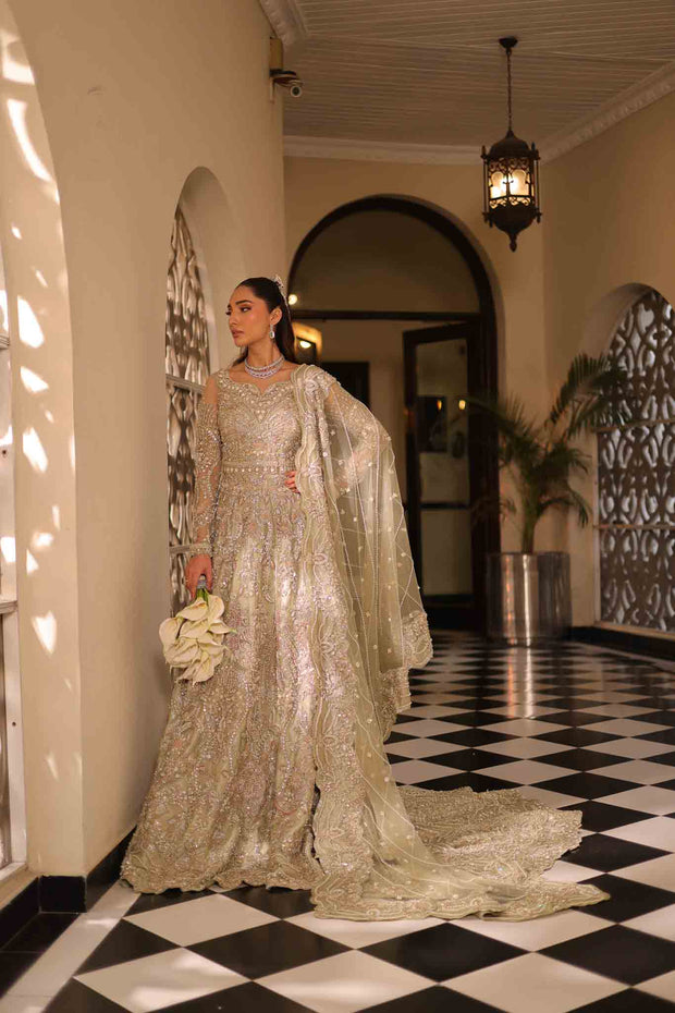 Elegant Soft Sage Green Pakistani Bridal Dress Set