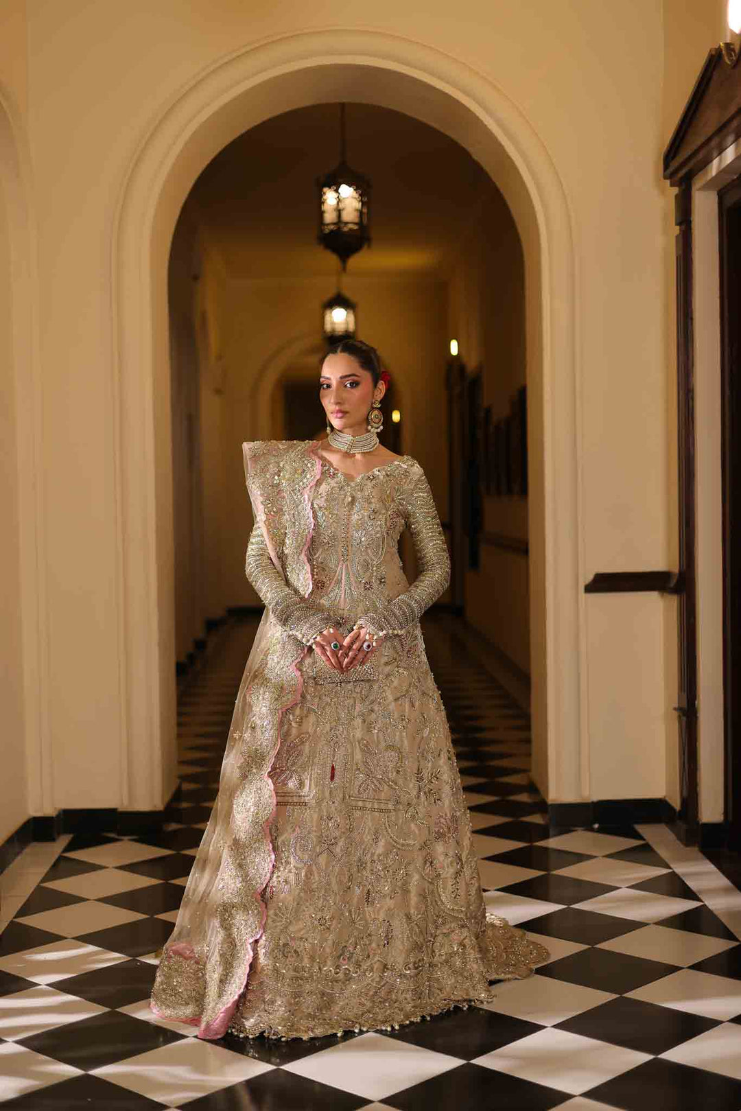 Elegant Champagne Pakistani Bridal Dress for Modern Brides