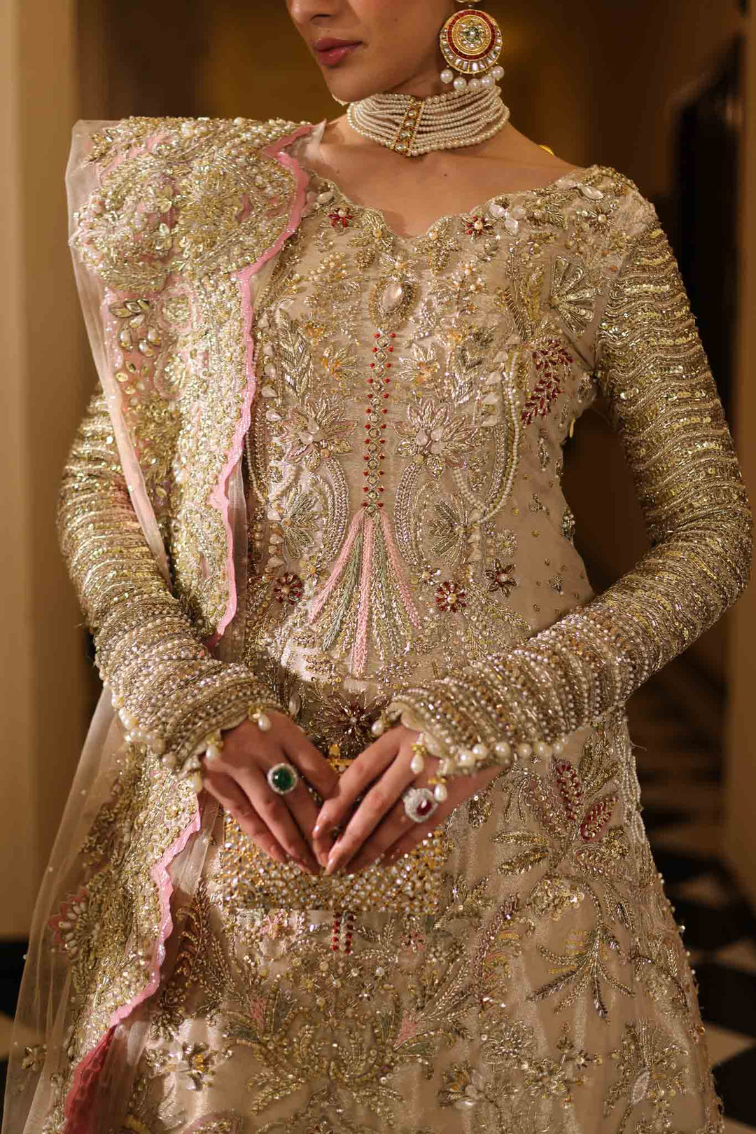 Elegant Champagne Pakistani Bridal Dress for Modern Brides