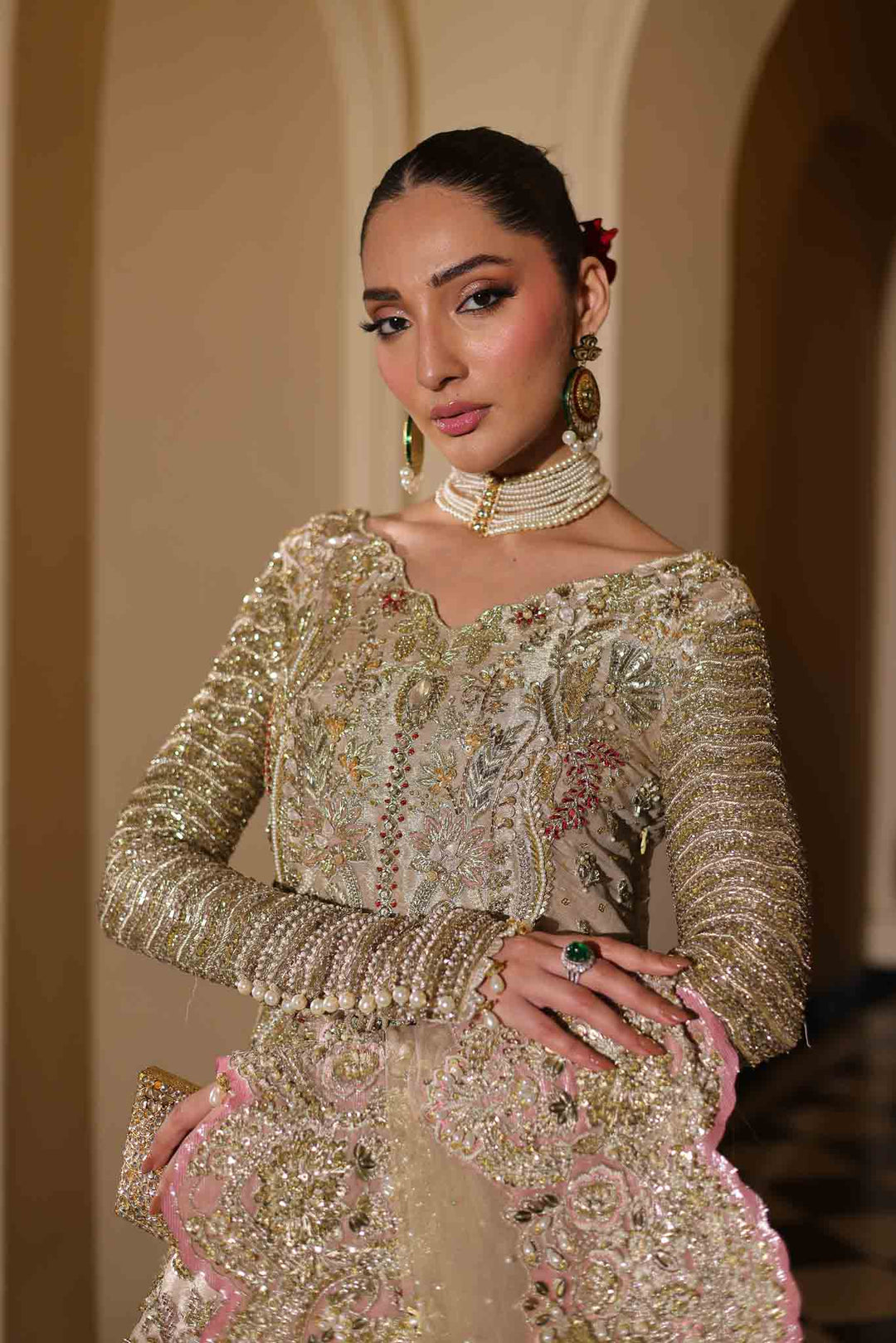 Elegant Champagne Pakistani Bridal Dress for Modern Brides