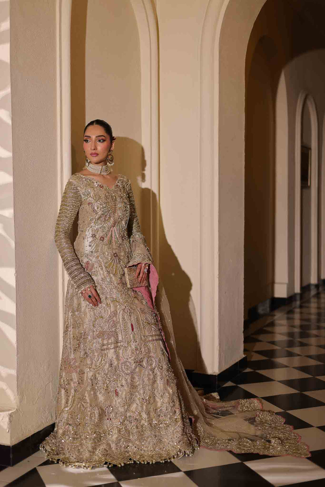 Elegant Champagne Pakistani Bridal Dress for Modern Brides