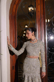 Elegant Icy Silver Pakistani Bridal Dress for Modern Brides