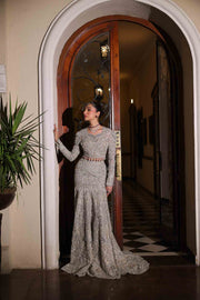 Elegant Icy Silver Pakistani Bridal Dress for Modern Brides