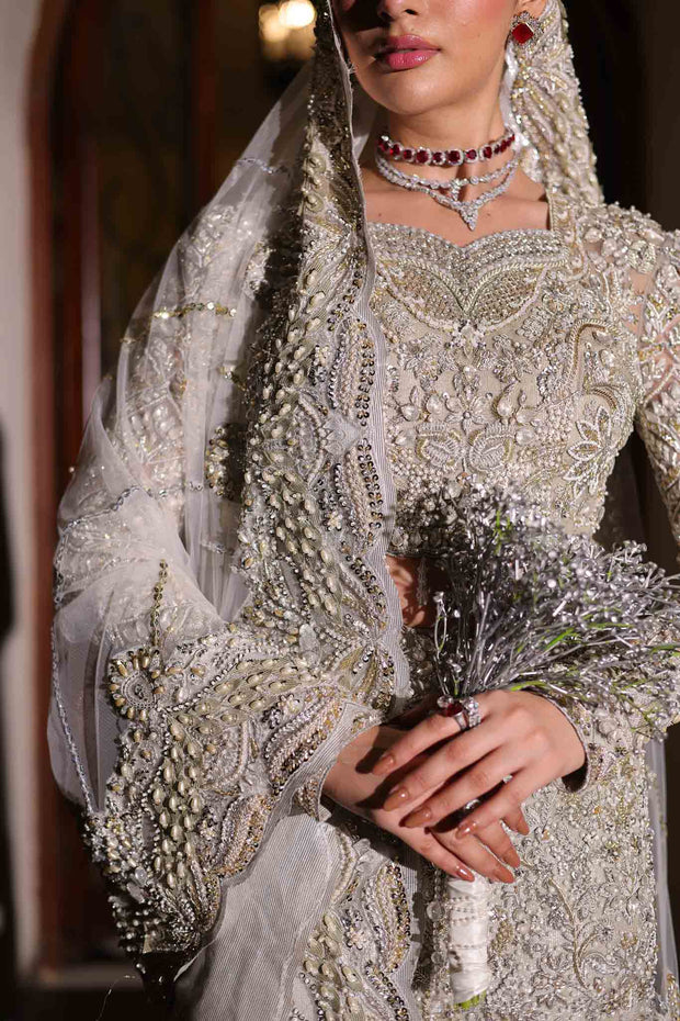 Elegant Icy Silver Pakistani Bridal Dress for Modern Brides