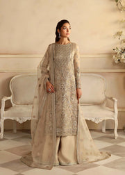 Embroidered Pakistani Wedding Dress in Beige Color