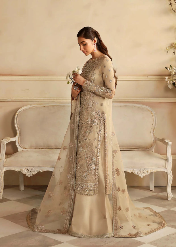 Embroidered Pakistani Wedding Dress in Beige Color