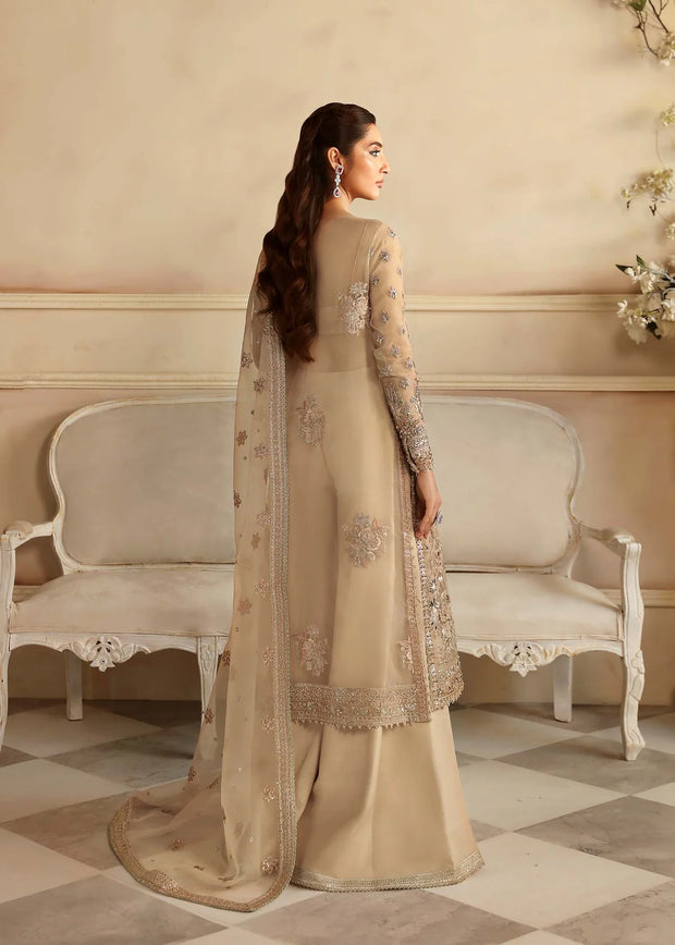 Embroidered Pakistani Wedding Dress in Beige Color