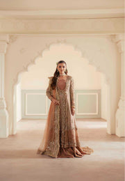 Elegant Peach Organza Pakistani Bridal Dress