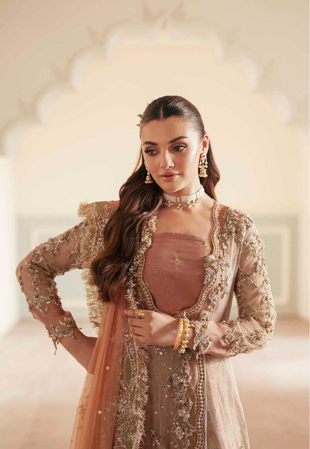 Elegant Peach Organza Pakistani Bridal Dress